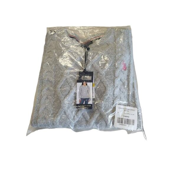 U.S. Polo Association Silver Grey Fisherman Sweater Crew Neck Long Sleeve Large - Picture 12 of 12